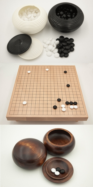 36mm Beech Veneer Board with Legs / Yunzi Stones / Linden Bowls XL, dark